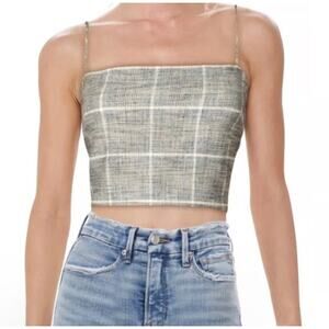 Alice + Olivia Glen Plaid Check Square Neck Crop Top Black Medium Flirty Preppy